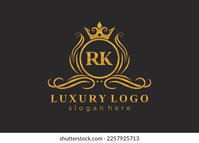 RK Letter Royal Luxury Logo template in vector art for Restaurant, Royalty, Boutique, Cafe, Hotel, Heraldic, Jewelry, Fashion and other vector illustration.