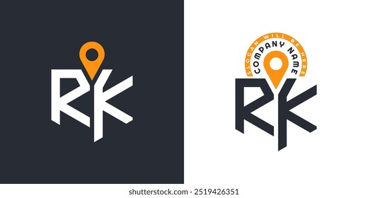 Paquete del logotipo de la Locación de RK. Letra RK Logo Iconos de vectores duales para reclutamiento y navegación