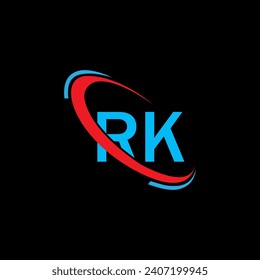 Diseño del logotipo RK. Letra azul y roja RK logotipo logotipo logotipo de la letra RK letra inicial logotipo de monograma superior de círculo vinculado a RK