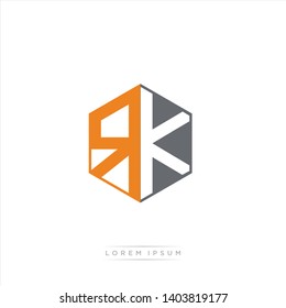 RK Logo Initial Monogram Negative Space Design Template With Grey and Orange Color - Vector EPS 10