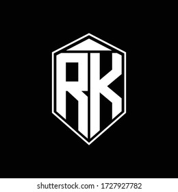 Monograma del logotipo RK con combinación de trineo de forma emblemática en la plantilla de diseño superior