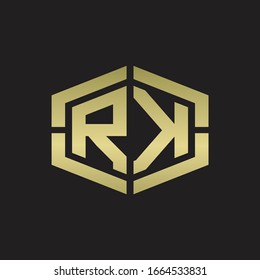 RK Logo monogram with hexagon shape and piece line rounded design tamplate on gold colors