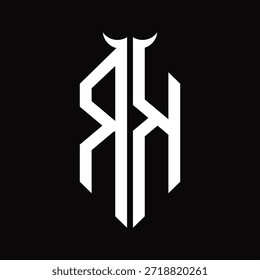 RK Logo-Monogramm mit Hornform, einzelne schwarz-weiße Designvorlage auf schwarzem Hintergrund