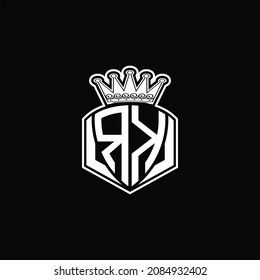 RK Logo monogram with luxury emblem shape and crown design template on black background