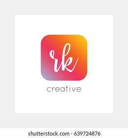RK logo, vector. Useful as branding, app icon, alphabet combination, clip-art.