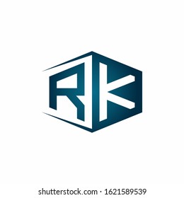 RK monogram logo with hexagon shape and negative space style ribbon design template