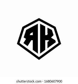 RK monogram logo with hexagon shape and line rounded style design template isolated on white background