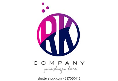 RK R K Circle Letter Logo Design with Purple Magenta Dots Bubbles Vector Illustration