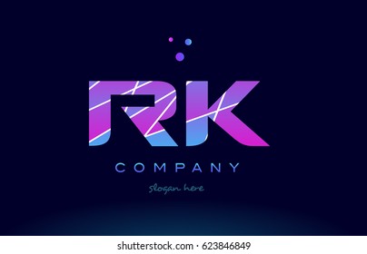 rk r k  creative color blue background pink purple magenta alphabet letter company logo vector icon