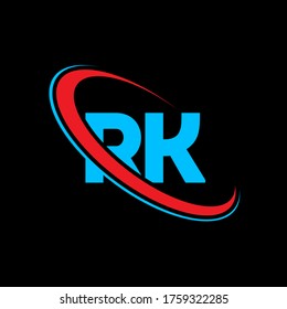 RK R K letter logo design. Initial letter RK linked circle uppercase monogram logo red and blue. RK logo, R K design. rk, r k