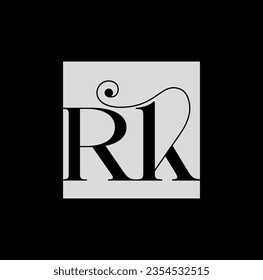 Monograma vectorial de tipografía RK en estilo caligráfico.