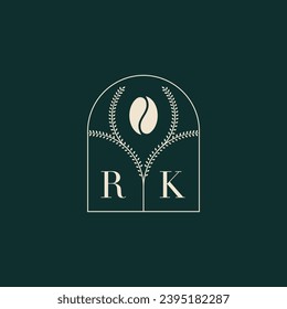 RK Einzigartige und einfache Logo-Design-Kombination aus Buchstaben und Kaffeebohnen