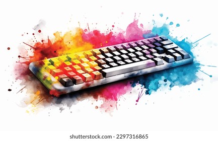 Rkeyboard watercolor slapsh neon color white background.