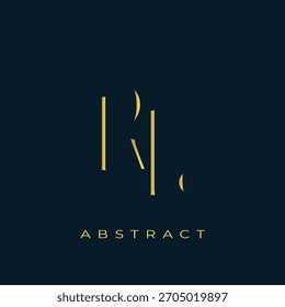 RL Abstractas diseño de logotipo dorado. Abstractas composición de símbolos de oro sobre un fondo azul marino oscuro