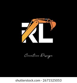 RL Excavator Arm Construction Logo - Bold Industrial Letter mark Design for Heavy Equipment, Contractor Branding and Modern Engineering Identity	
