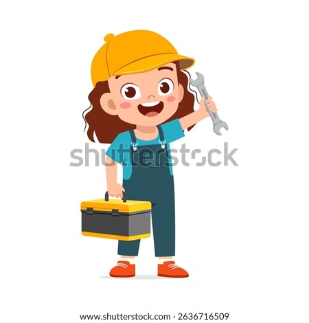 rl Holding Wrench and Toolbox Cartoon Illustration on White Background