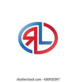 RL initial letters looping linked ellipse logo red blue