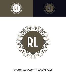 RL initial logo. Luxury ornament crown logo