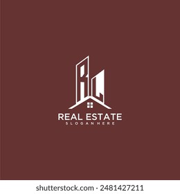 RL monograma inicial de construcción y logotipo de techo para bienes raíces
