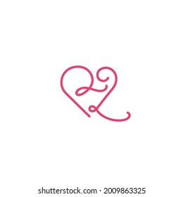 RL letter with heart symbol vector logo design concept