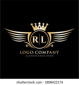 Letra RL Inicial con plantilla de logotipo de ala real.