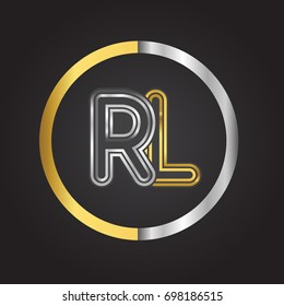 RL Letter logo in a circle. gold and silver colored. Vector design template elements for your business or company identity.