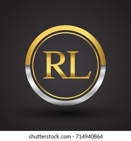 RL Letter logo in a circle, gold and silver colored. Vector design template elements for your business or company identity.