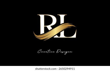 RL Letter Monogram Logo – Elegant Gold Brush Stroke Letter mark for Luxury Branding, Fashion, Boutique  Premium Identity Design

