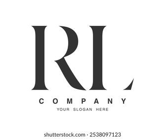 Design do logotipo da RL. Estilo de fonte das letras iniciais r e l serif. Tipografia clássica do nome da empresa. Logotipo ou identidade da moda. Ilustração vetorial.