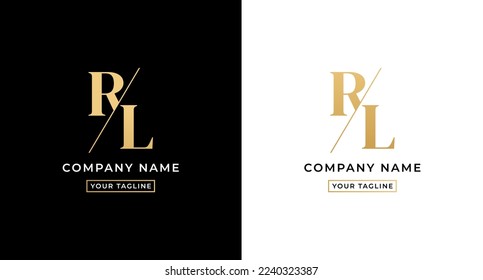 RL logo letter or RL letter logo vector on white and black background. RL letter logo with go concept. Elegant gold colored RL letter logo. Suitable for company logos with the initials R And L.