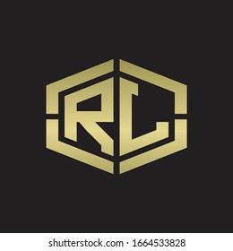 RL Logo monogram with hexagon shape and piece line rounded design tamplate on gold colors