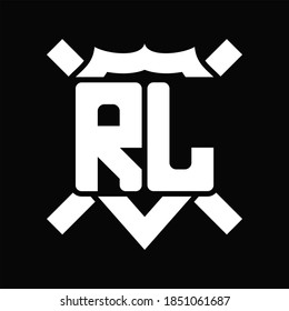 RL Logo monogram isolated on shield shape with rounded line on black background