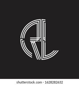 RL Logo monogram triple ribbon style line design template isolated on black background