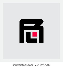 RL - logotype with letters and red dot. R and L - initials or logo with accent of red square. Design element, monogram or icon. International two-letter code.