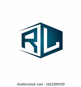 RL monogram logo with hexagon shape and negative space style ribbon design template