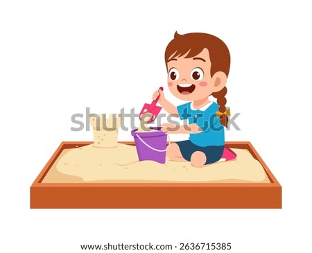 rl Playing in Sandbox with Bucket and Shovel Constructing Sandcastle Cartoon Illustration