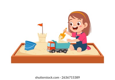 rl Playing in Sandbox with Truck, Bucket, and Sandcastle Illustration
