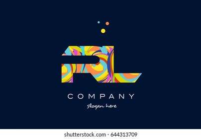 rl r l alphabet letter logo colors colorful rainbow acrylic font creative text dots company vector icon design template