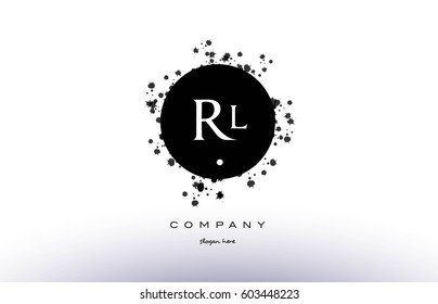 rl r l  black white circle grunge splash vintage retro alphabet company logo design vector icon template