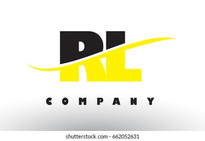 RL R L  Black and Yellow Letter Logo with White Swoosh and Curved Lines.