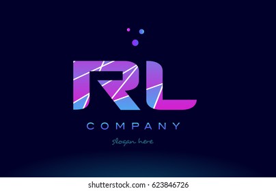 rl r l  creative color blue background pink purple magenta alphabet letter company logo vector icon
