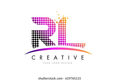 RL R L Dots Letter Logo Design with Magenta Bubble Circles and Swoosh