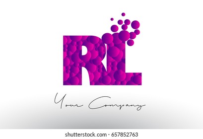 RL R L Dots Letter Logo with Purple Pink Magenta Bubbles Texture Vector.