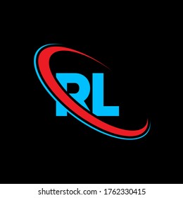 RL R L letter logo design. Initial letter RL linked circle uppercase monogram logo red and blue. RL logo, R L design. rl, r l