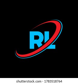 RL R L letter logo design. Initial letter RL linked circle uppercase monogram logo red and blue. RL logo, R L design. rl, r l