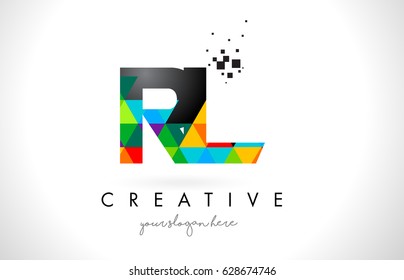 RL R L Letter Logo with Colorful Vivid Triangles Texture Design Vector Illustration.
