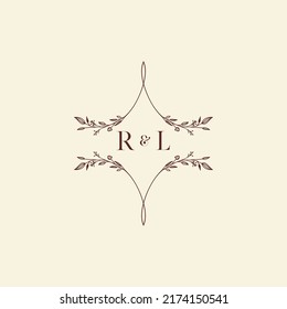 Letras iniciales del logo de la boda de RL en un diseño profesional de alta calidad que se imprimirá bien en cualquier medio impreso