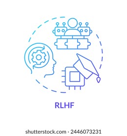 Icono de concepto de degradado azul RLHF. Aprendizaje de refuerzo, revisión humana. Técnicas de aprendizaje profundo. Ilustración de línea de forma redonda. Abstractas idea. Diseño gráfico. Fácil de usar en infografía, presentación