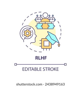 Icono de concepto multicolor RLHF. Aprendizaje de refuerzo, revisión humana. Técnicas de aprendizaje profundo. Ilustración de línea de forma redonda. Idea abstracta. Diseño gráfico. Fácil de usar en infografía, presentación