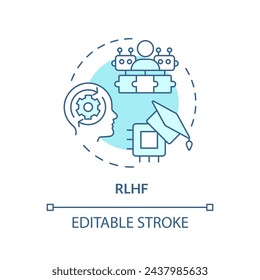 RLHF soft blue concept icon. Reinforcement learning, human review. Deep learning techniques. Round shape line illustration. Abstract idea. Graphic design. Easy to use in infographic, presentation